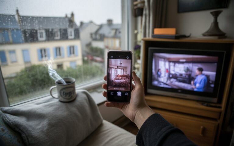 Salon sombre, télé floue, plaid, mystère.