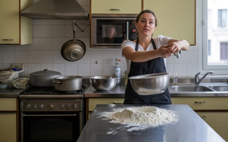 Cuisine école, tablier, casserole, départ.