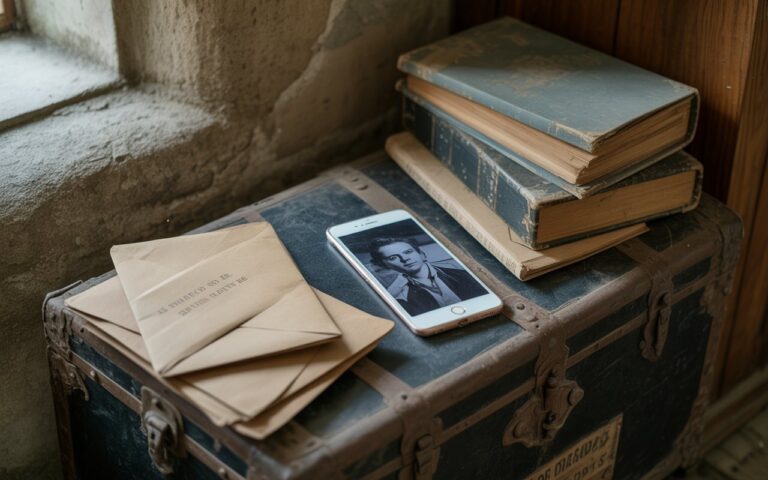 Manoir, malle ancienne, lettres, secrets.