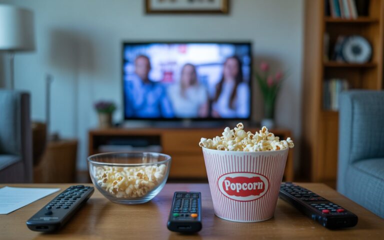 Salon, plusieurs télécommandes et télé floue