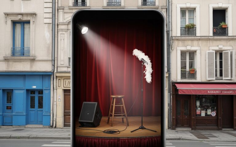 Scène de cabaret, micro, boa et tabouret