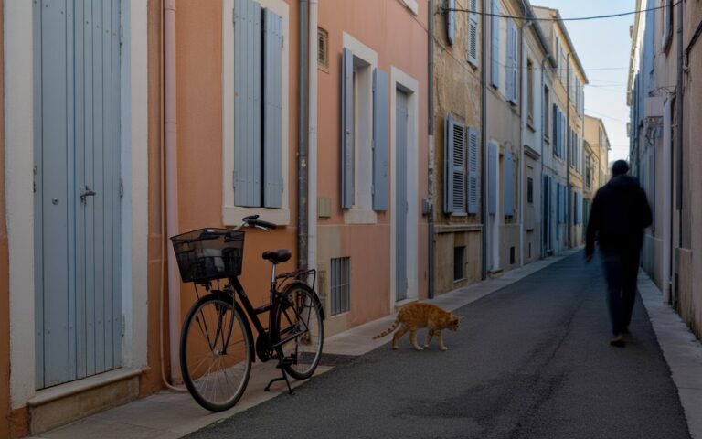 Ruelle de Sète au crépuscule, vélo