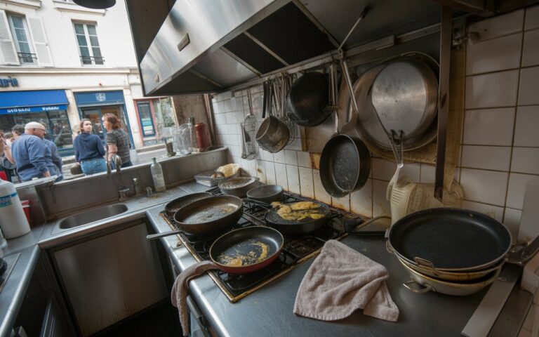 Cuisine chaotique, casseroles brûlées.