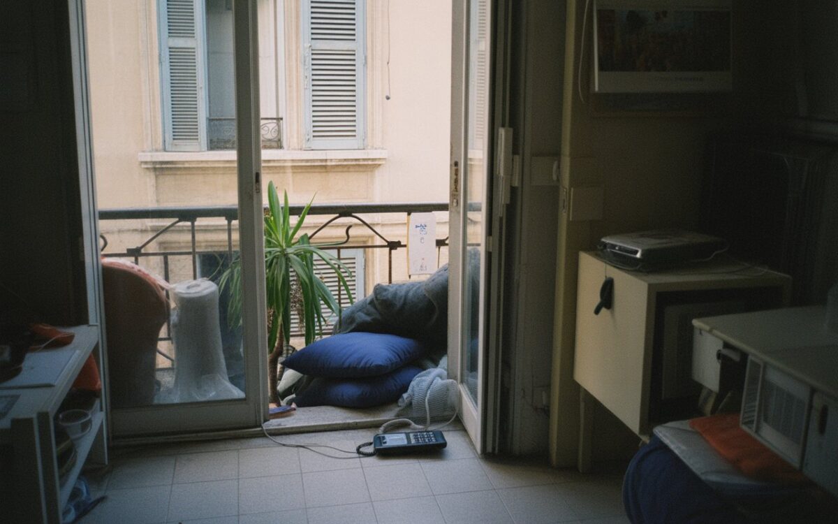 Salon marseillais, plante renversée, téléphone