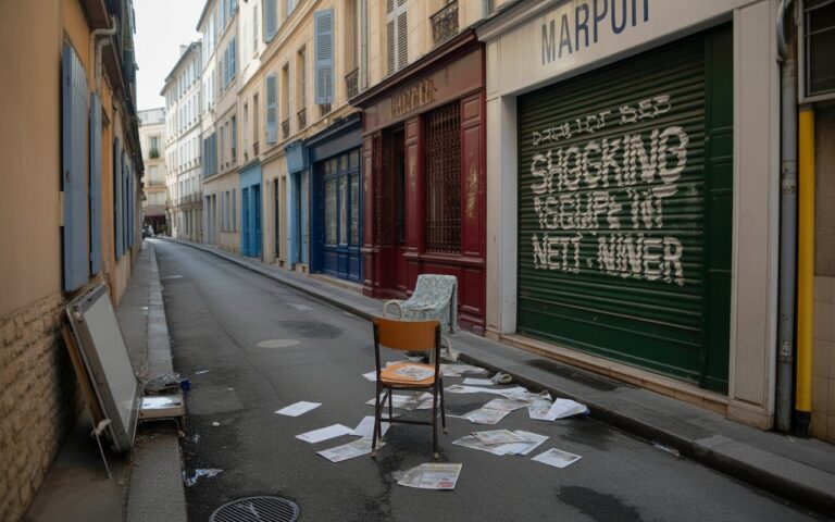 Rue marseillaise mouillée, chaise renversée