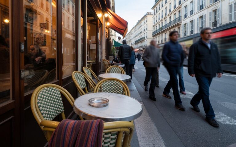 Terrasse de café marseillais fermée, chaises