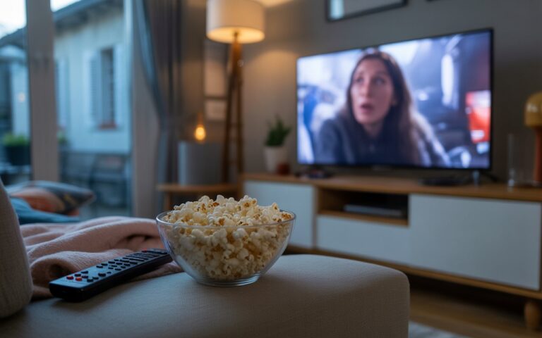 Salon nuit, pop-corn et télé floue