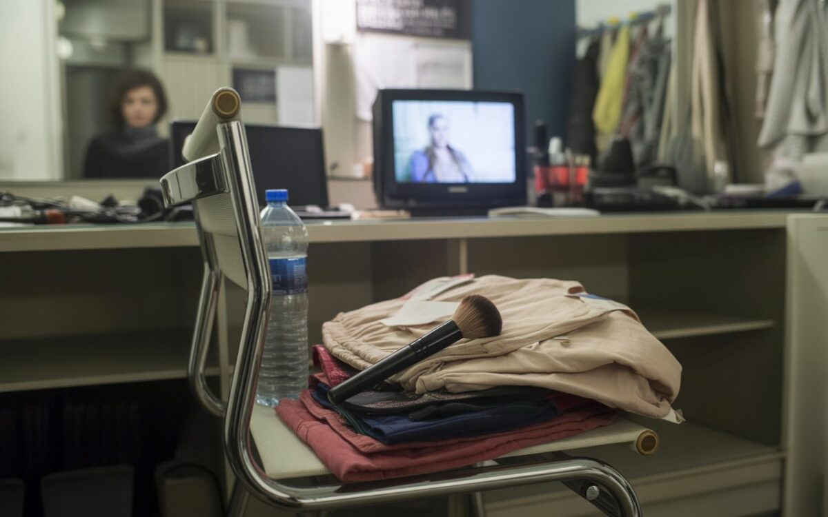 Loge avec maquillage, costume et moniteur flou