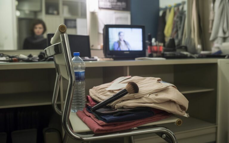 Loge avec maquillage, costume et moniteur flou