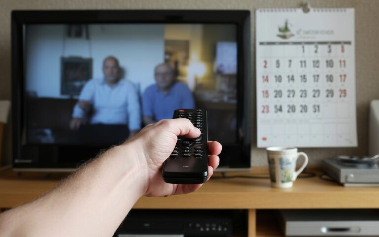 Main avec télécommande vers télé floue