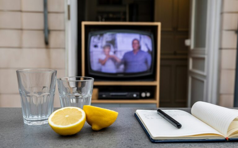 Cuisine, citron et télé floue.