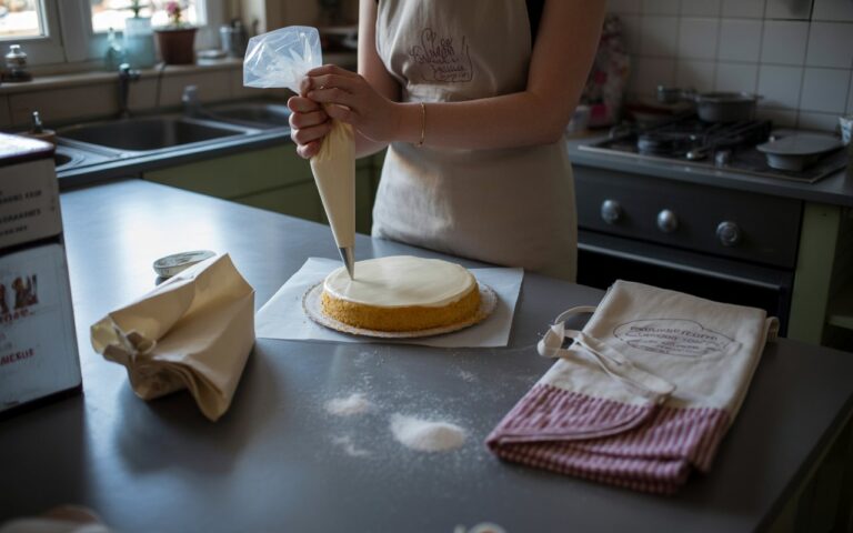Plan de travail pâtisserie, poche à douille