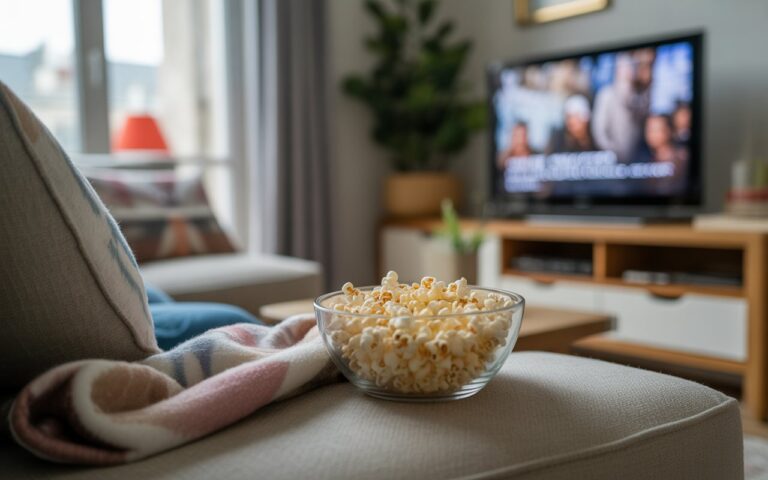 Canapé, télé floue, bol pop-corn, soirée série.