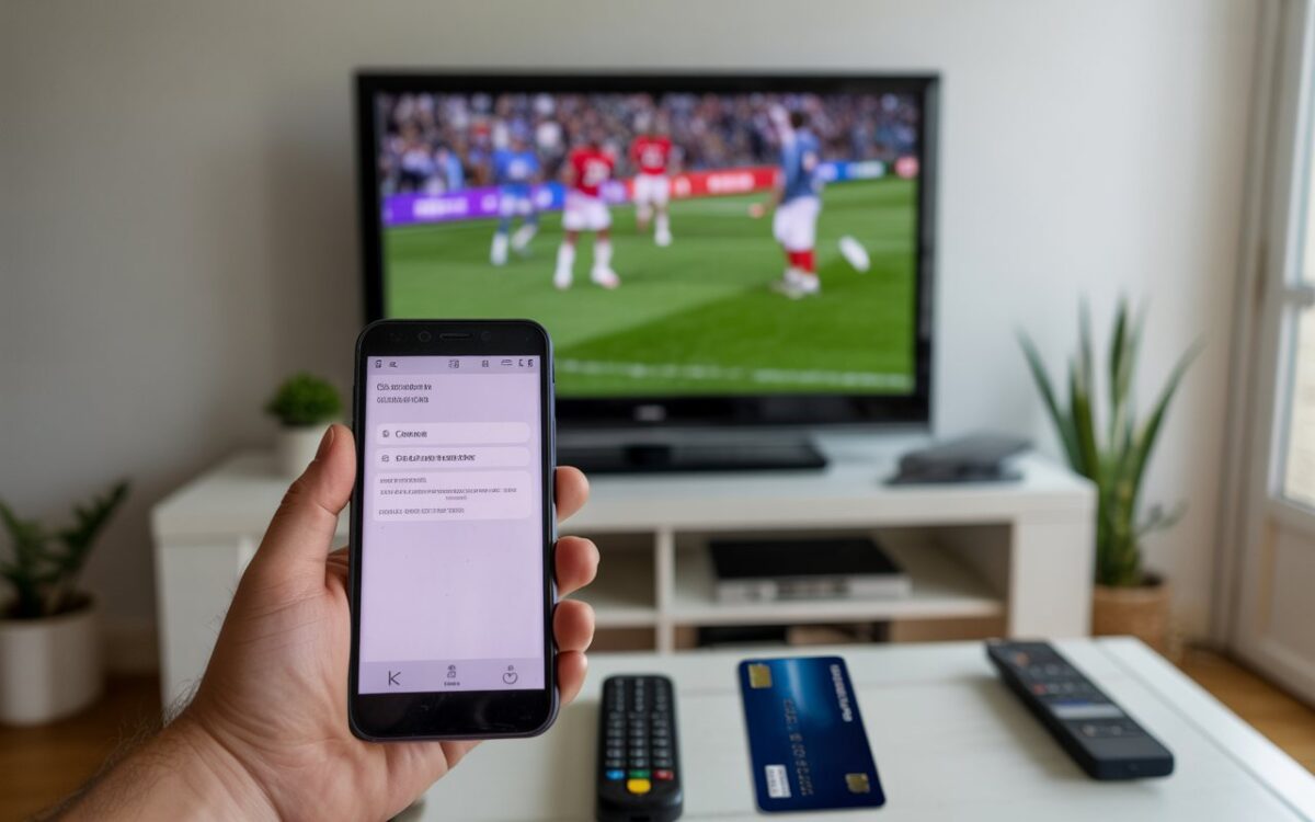 Salon, télé floue et smartphone