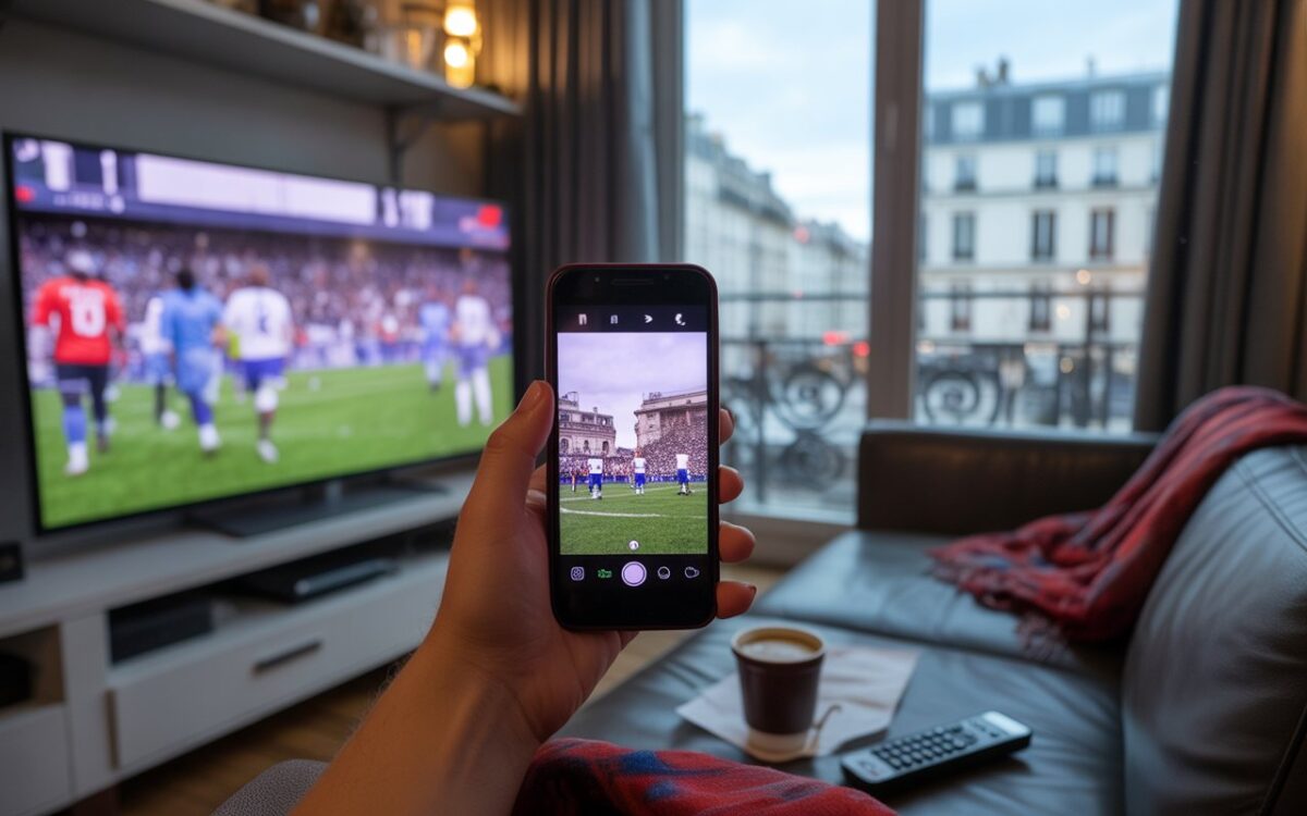 Salon parisien, télé floue et écharpe