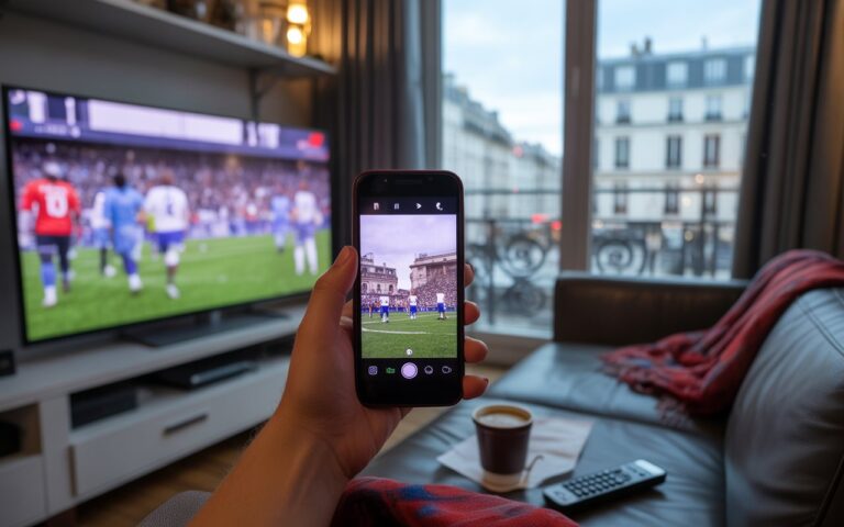 Salon parisien, télé floue et écharpe