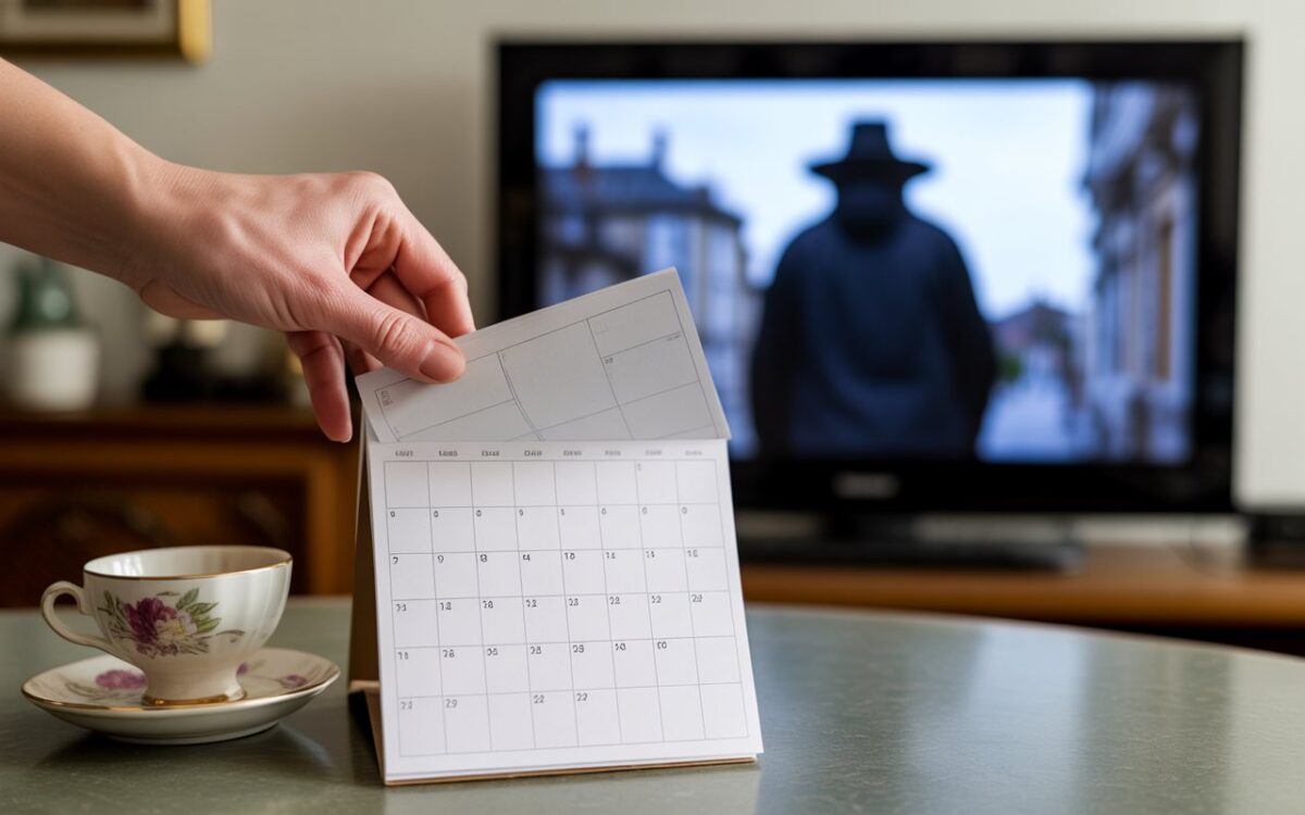 Calendrier vierge et télé floue dans un salon