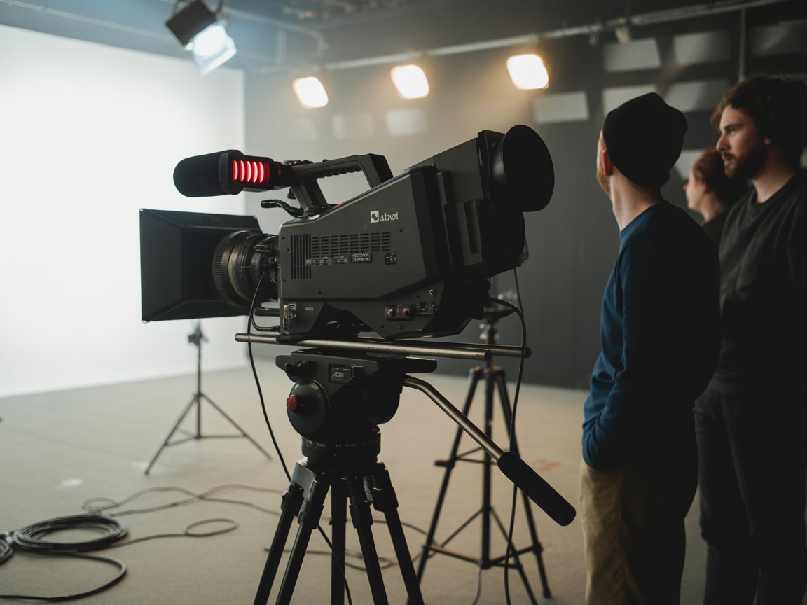 Une caméra de télévision sur pied dans un studio