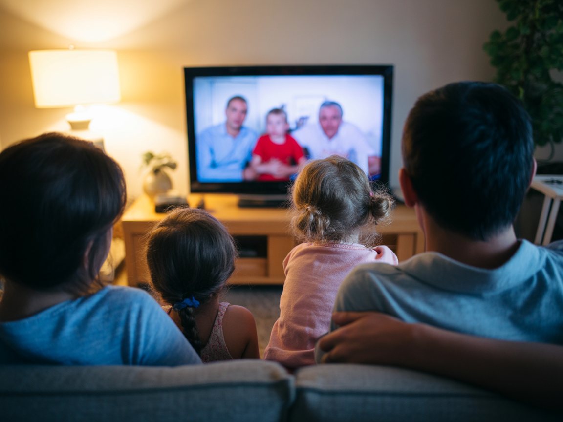Une famille regarde la télévision ensemble