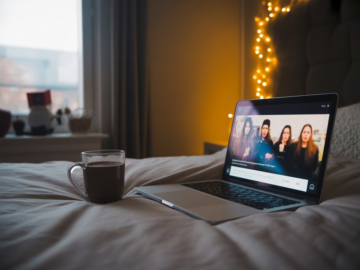 Une série regardée sur un ordinateur portable au lit