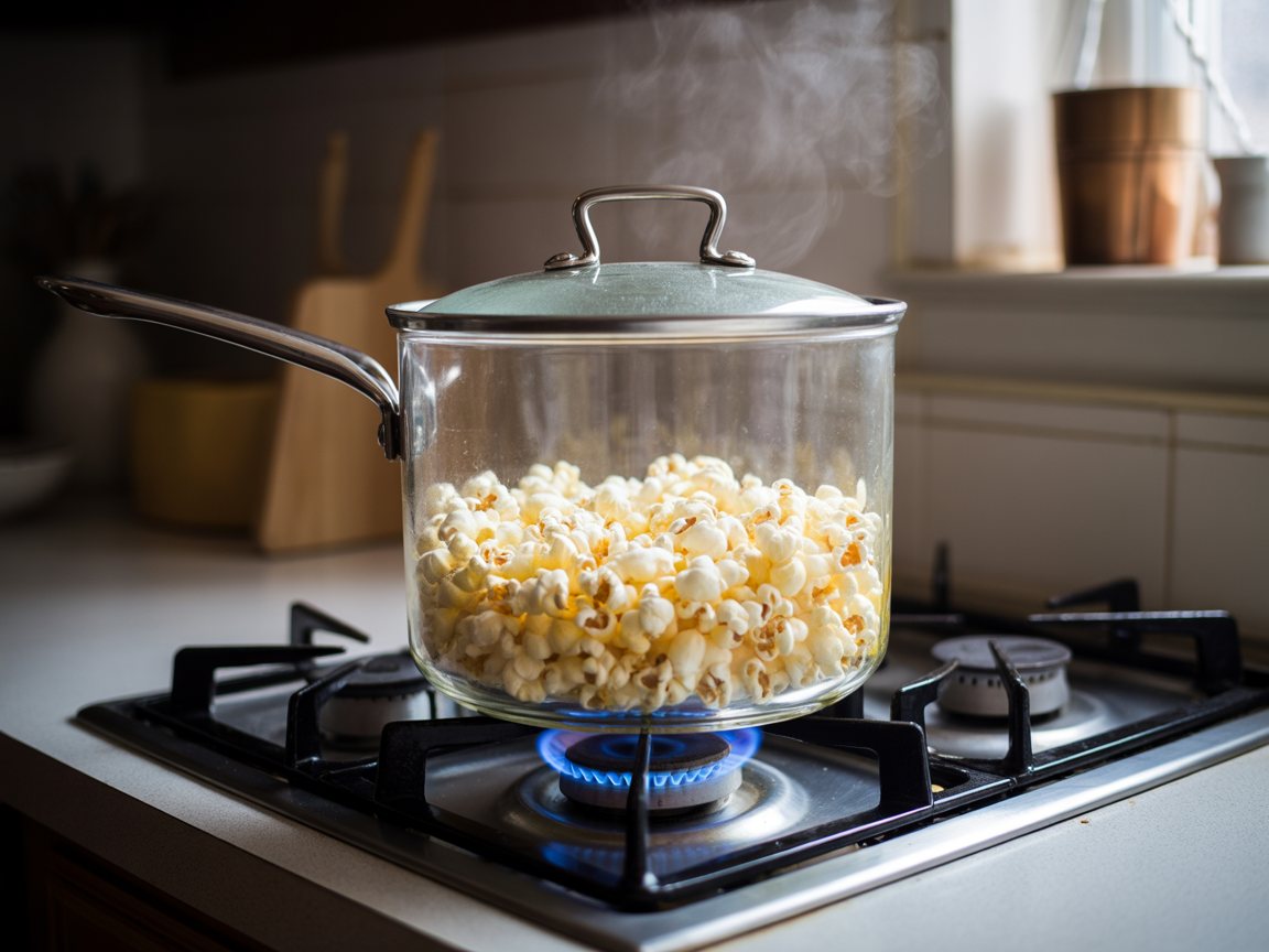 Du popcorn qui éclate dans une casserole
