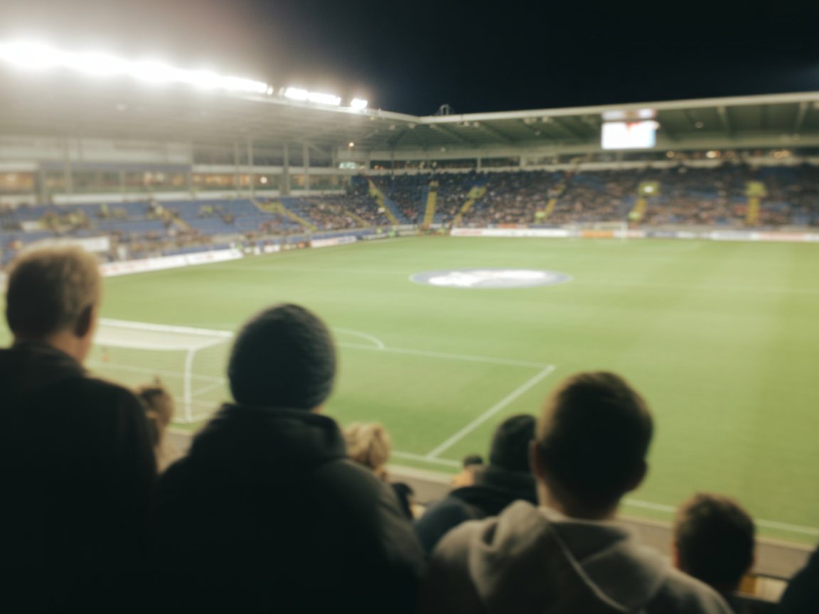Un stade de football éclairé la nuit