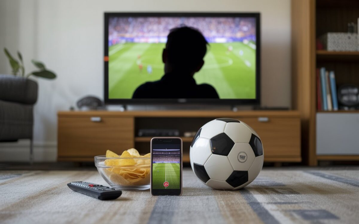 Salon, ballon et télé match floue