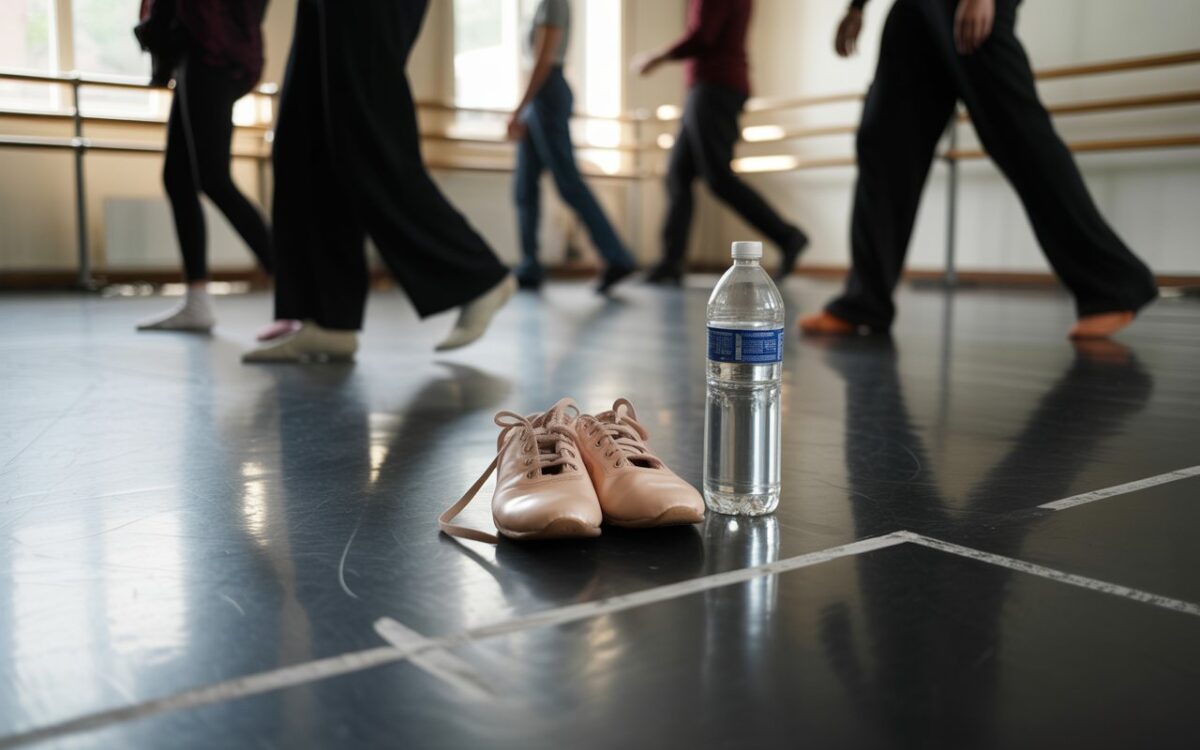 Studio de danse, chaussures et silhouette floue