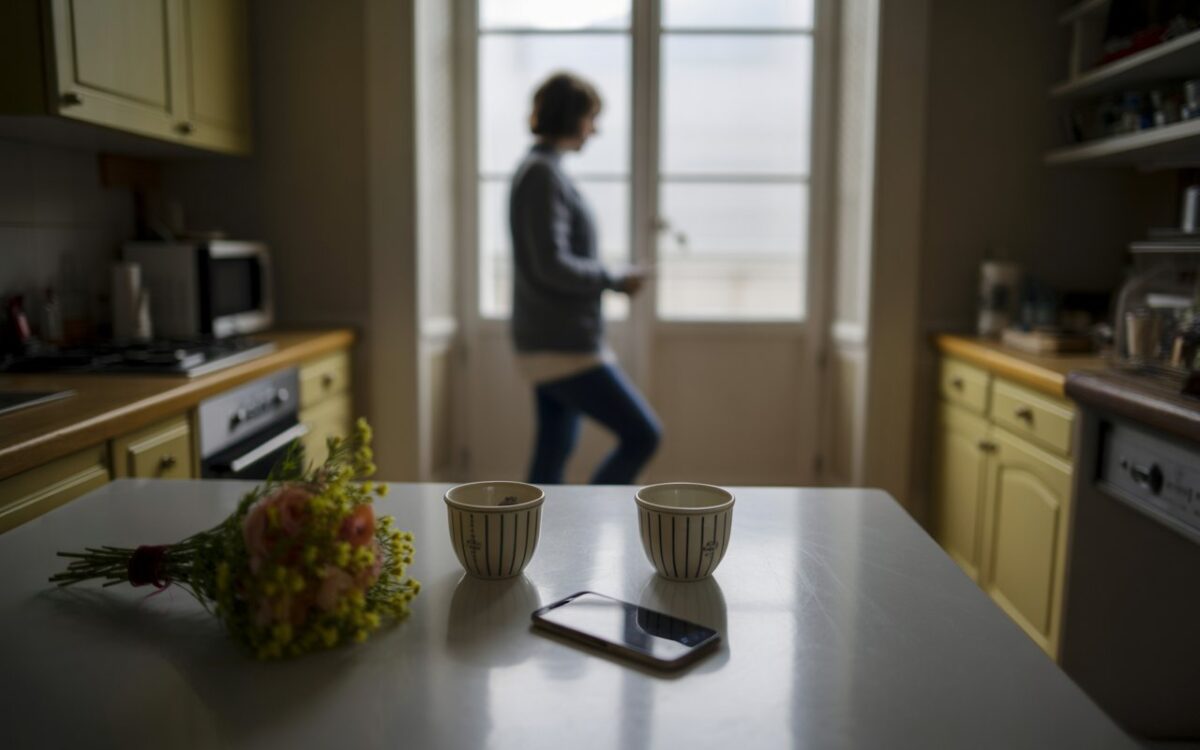 Cuisine, deux tasses et fleurs