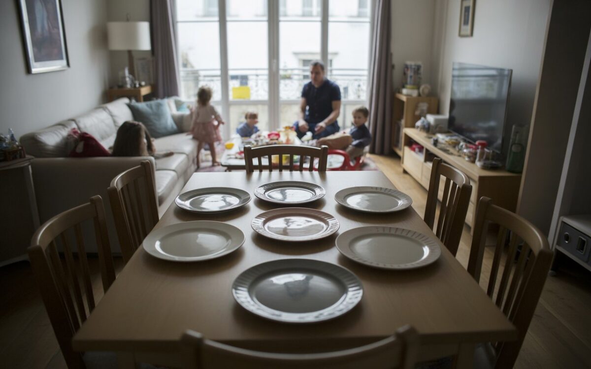 Grande table familiale, sept assiettes