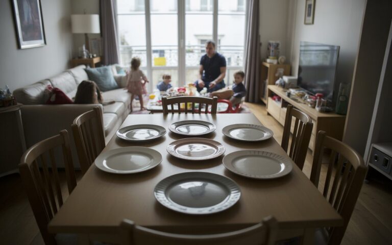 Grande table familiale, sept assiettes